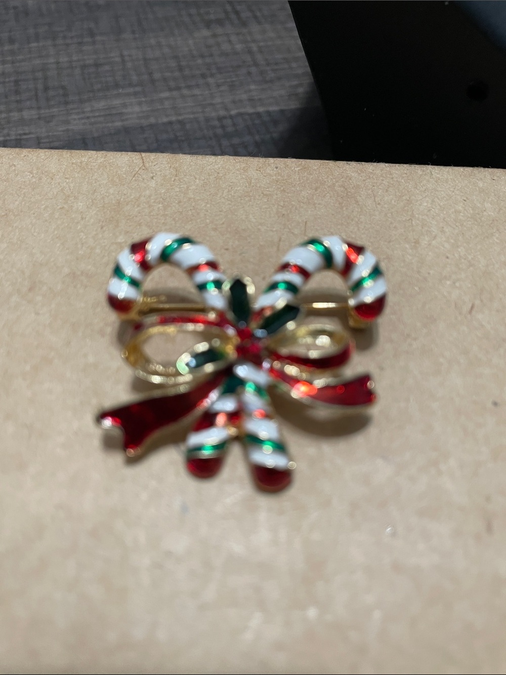 Festive Candy Cane Bow Brooch - Red, White & Green
